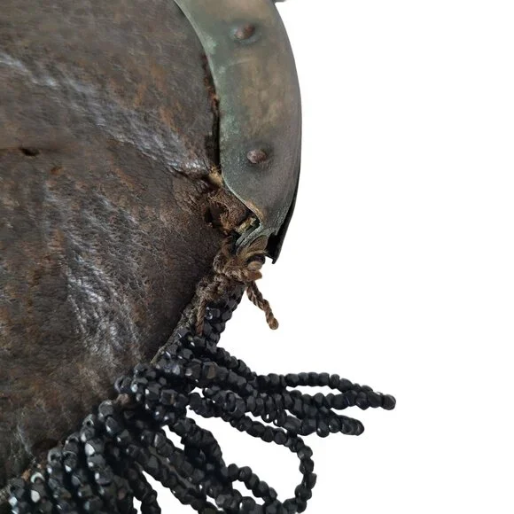 Black Beaded Small Purse With Floral Metal Frame & Fringe Detail Antique - Picture 10 of 10